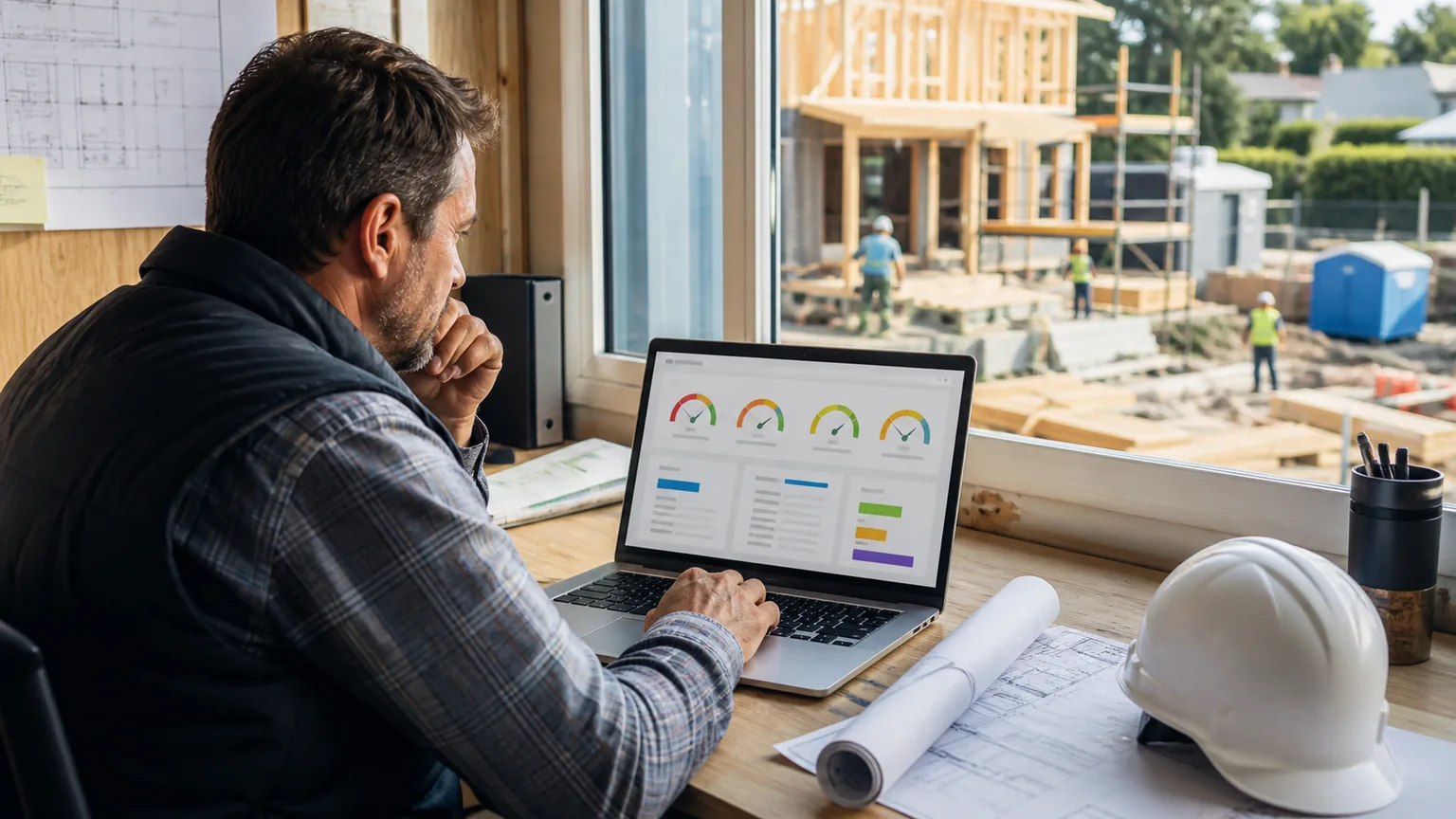 Construction business owner reviewing website loading and interaction performance