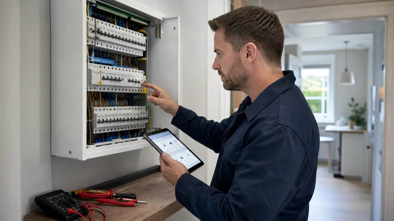 Electrician completing a consumer unit installation for a dedicated service page