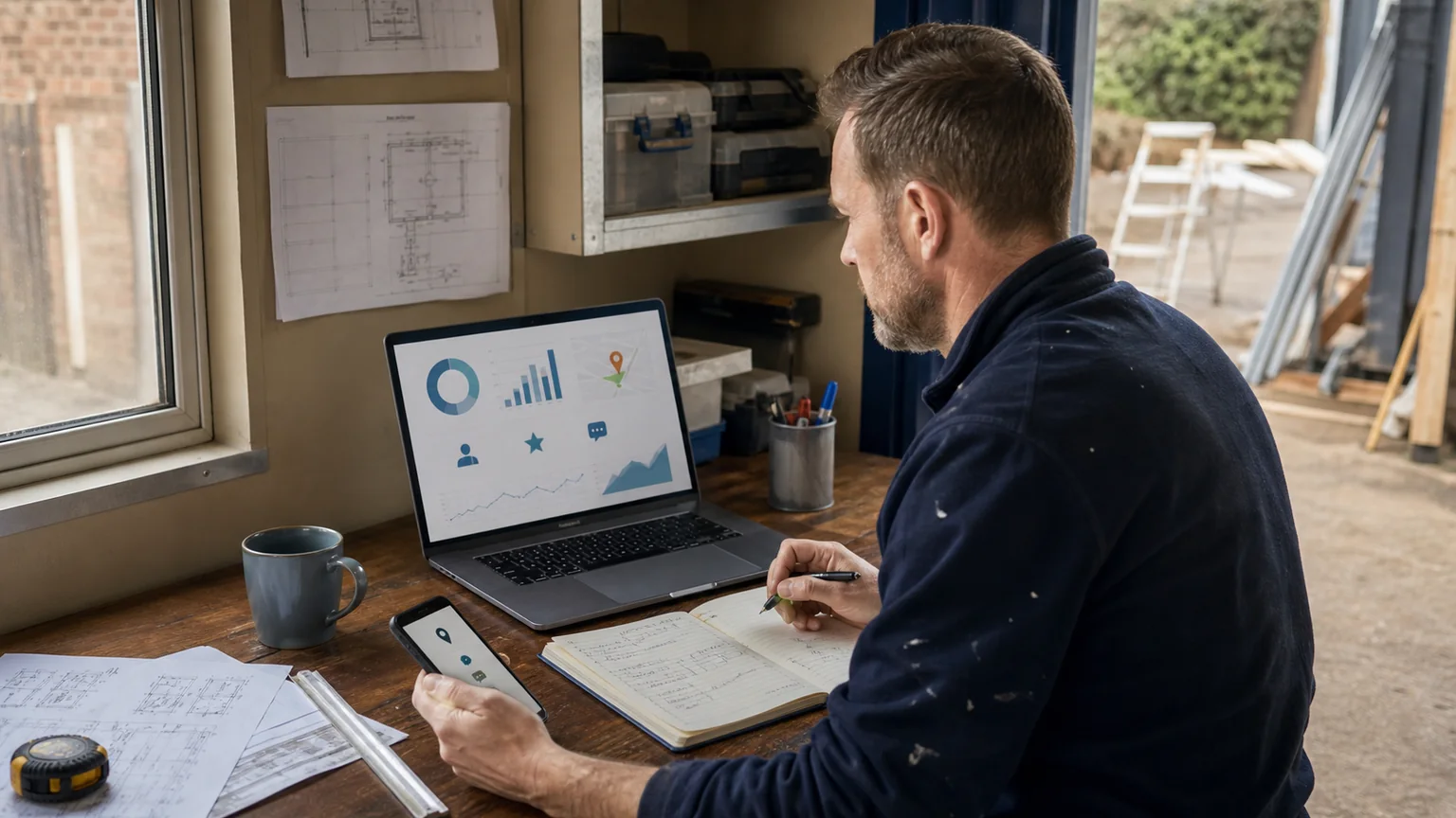 Trades business owner reviewing collected business information in a Google Business Profile