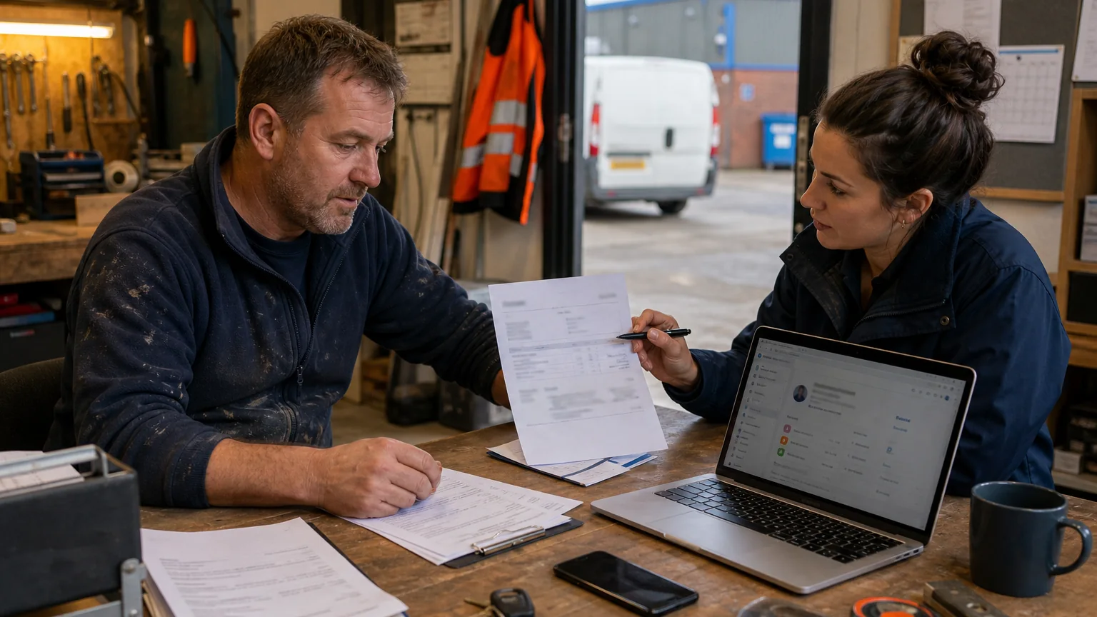 Trades business owner and consultant preparing documents for a Business Profile suspension appeal