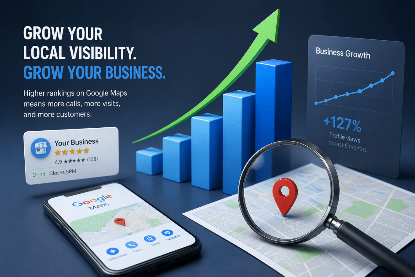 Google Maps local search results displayed on a laptop